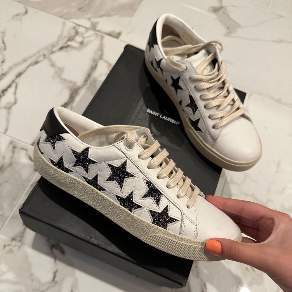 Saint Laurent Court Sneakers Black Glitter Stars